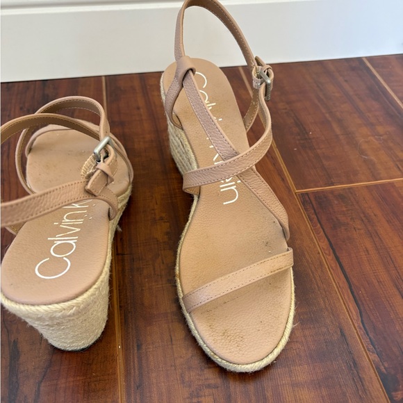 Calvin Klein Nude Tan Strappy Wedge Espadrille Sandals - Picture 6 of 7